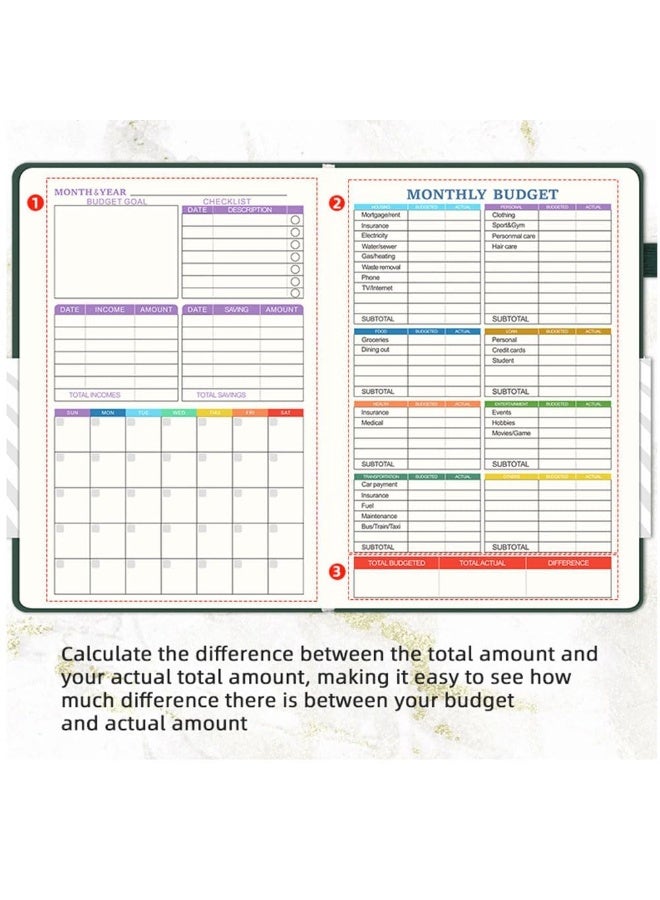 Peachjoy Budget Planner, Daily/Weekly/Monthly Expense Tracker Notebook, Finance Planner and Accounts Book, Faux Leather Hardcover Financial Organizer, A5 Undated Bill Organizer with Pen Pocket (Blue) - Image 4